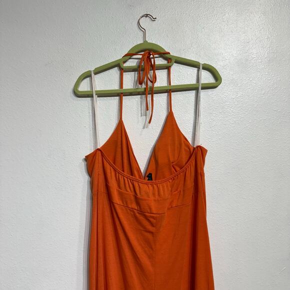 Blaxident Orange Maxi Halter Dress Sz L - Picture 7 of 10